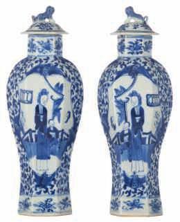 decorated with figures and flowers, H 18 cm LOT 45 A Chinese blue and white and