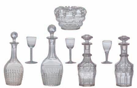 decanters and a pitcher (two of them with a silver / silver plated mount); added a crystal