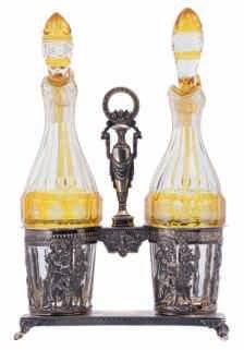 Neoclassical silver cruet set, probably date letter 1787, other hallmarks unreadable; added a mid 19thC Austro-Hungarian silver cruet set, 13 lotige; extra added