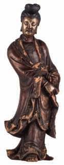 LOT 60 A Chinese polychrome decorated lacquered wooden statue, depicting a Guanyin, about 1900, H 52,5 cm LOT 61 A Chinese cloisonné enamel bronze group, depicting a seated Guanyin on an