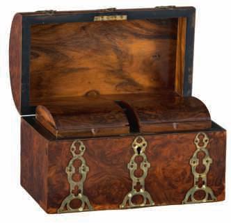 liqueurs set with Renaissance Revival bronze mounts and brass inlay banding, on top