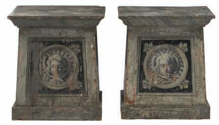 LOT 863 A pair of Italian neoclassical pedestals, polychrome painted in the roundels with
