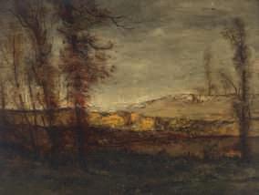 LOT 951 Illegibly signed, a rural view, oil on canvas, 46