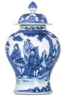 LOT 77 A Chinese blue and white garden seat, decorated with an