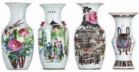 added two Chinese famille rose bottle vases, decorated with dragons and the flaming pearl, H