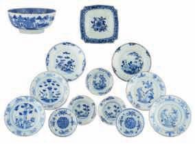 18thC; added a ditto blue and white Wanli type plate, decorated with birds and flower branches;
