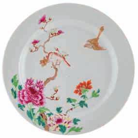 LOT 164 A Chinese famille rose octagonal plate, floral decorated with a