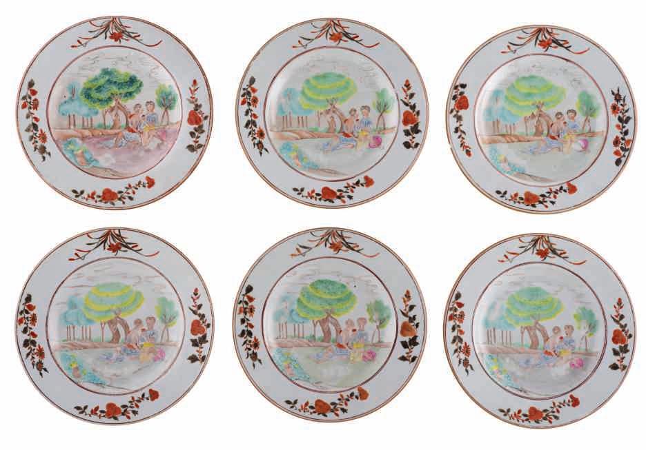 40 LOT 171 Six fine Chinese famille rose export porcelain dishes, decorated