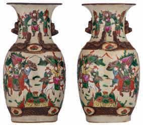 LOT 184 A Chinese famille rose vase, decorated with warriors and a
