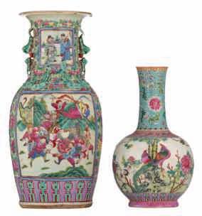 decorated with animated scenes, H 43 cm 300-400 45 LOT 187 A pair of
