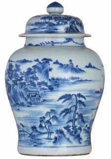 LOT 212 A Chinese blue and white fishbowl, overall decorated with