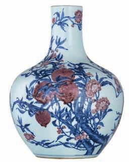 large Chinese blue and white vase and cover, overall decorated
