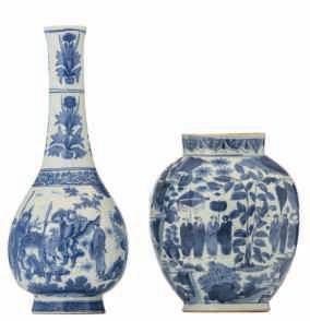 celadon ground blue and white vase, decorated with an animated scene with Immortals, 19thC, H 59,5