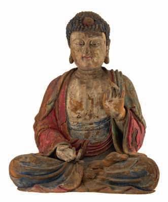 Wood with pigments H 93 - W 78 - D 52 cm 16th to early 17thC 6000-10000 5 LOT 3 Figure of Wuxian Linguan dadi the Great Thearch and Divine agent of Five Manifestations, a title by which he is known