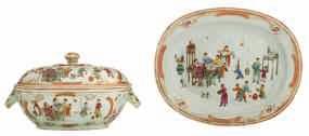 LOT 324 A lot of six Chinese famille rose porcelain saucers and a ditto plate, the saucers decorated with jewel like enamels and peony sprays, the plate with a