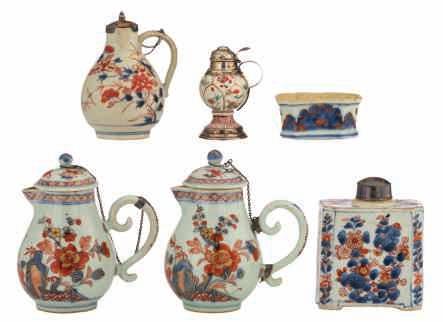LOT 374 A lot of three Japanese Arita Imari porcelain sake bottles, later 18thC;