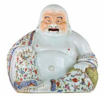decorated porcelain Budai, two of them accompanied by children, one Budai marked, H