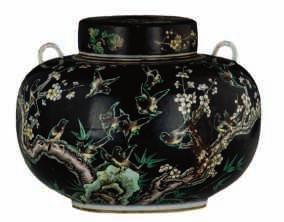 miniature vases and boxes and covers, decorated with birds, flowers and auspicious