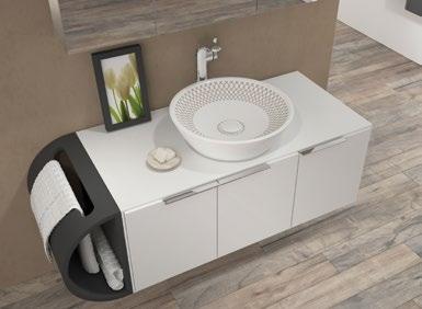 In the Soluzione series, washbasin cabinets diversifying by three different dimensions, offering alternatives with drawers and covers, integrate perfectly