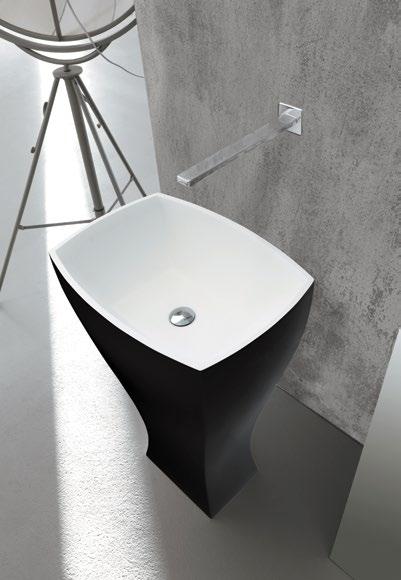 The mono-block washbasin with a sculptural form has