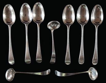 * 300-350 233 A set of six George III silver Old English pattern tablespoons, maker Richard Crossley, London, 1782: bears the Sharland family crest and a set of three