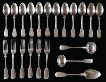 * 800-1000 236 A pair of George IV silver fiddle pattern serving spoons, maker Charles Boynton I, London, 1829 initialled, 30cm. long.8.23ozs.