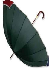 vented 210 T polyester fabric umbrella with a metal frame and shaft foam handle and matching carrying sleeve.