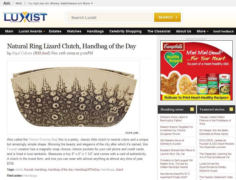 Luxist - Natural Ring Lizard Clutch, Handbag