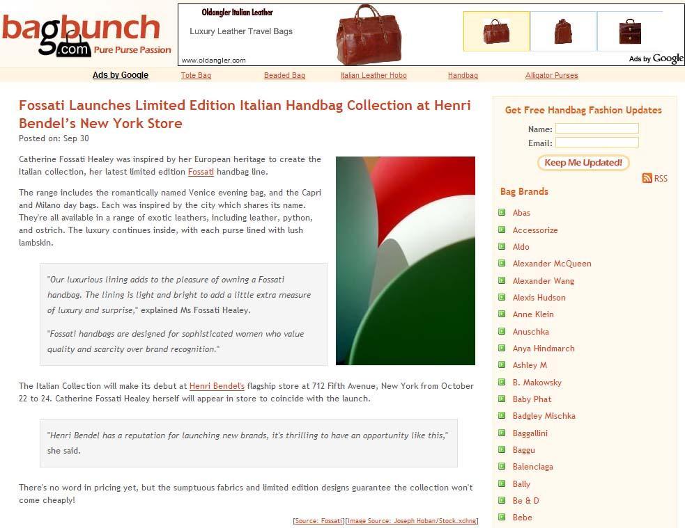 BagBunch Fossati Launches Limited Edition Italian Handbag