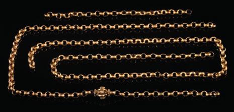 * 1800-2200 449 A Georgian gold, matted star circularlink chain broken into three with lozenge-shaped
