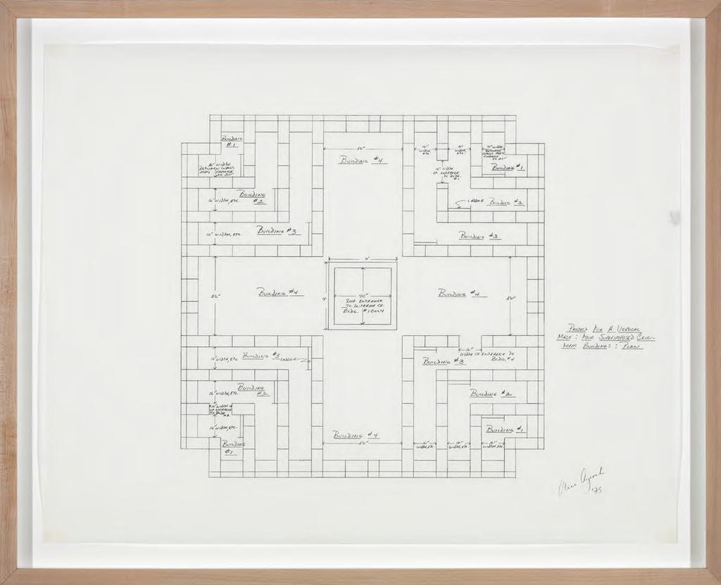 2: Project for a Vertical Maze: Four Superimposed Cruciform Buildings: Plan, 1975 Framed: