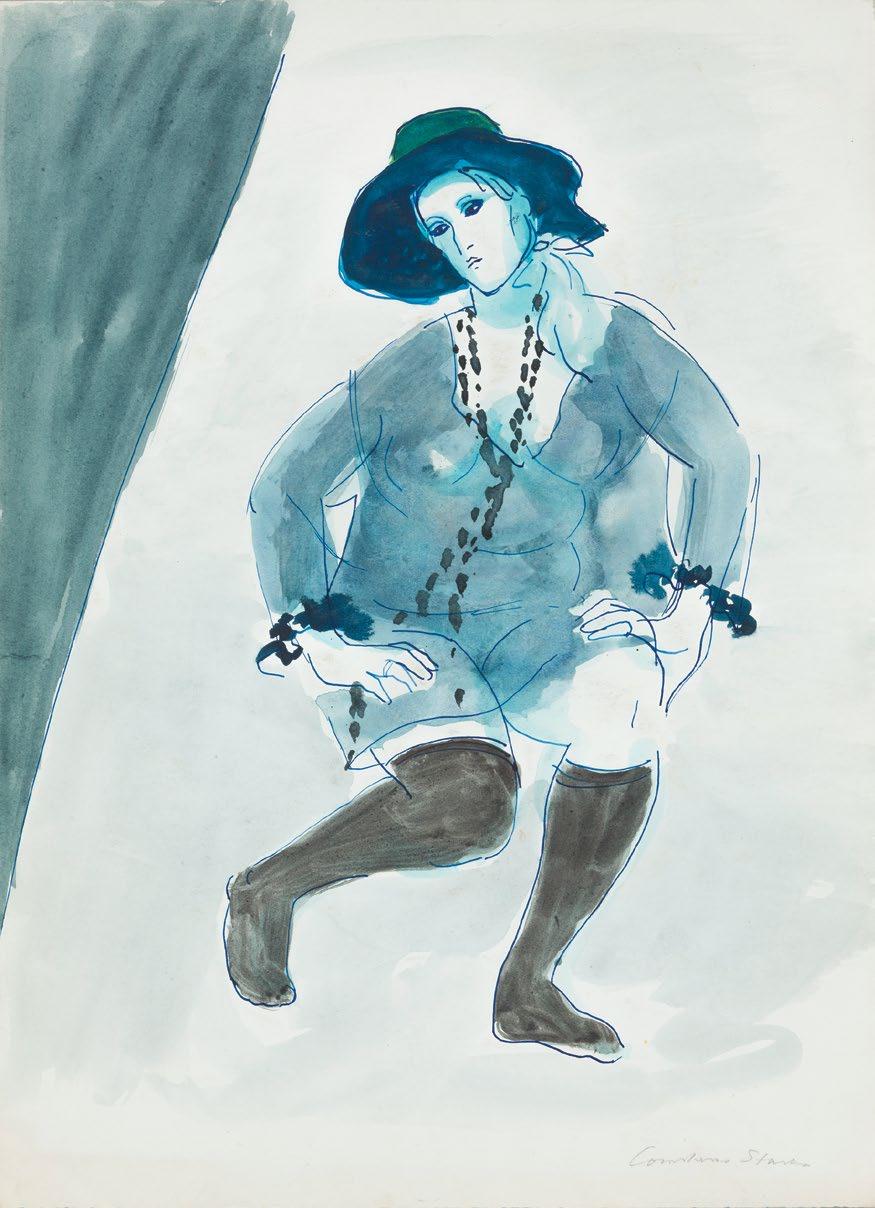 Black Stockings 1968 blue ink, watercolour and wash on paper 38.
