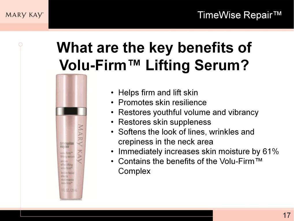 Volu-Firm Lifting Serum is designed to influence production of Collagen VII**.