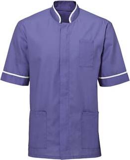 chart E Royal/ Hospital blue/ Burgundy/ cream NM8 Men s zip front tunic Open ended zip front for infection control Two hip and chest pockets Double action back and vents 195gsm 65%