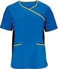 front patch pockets Stretch scrub top Mock wrap front neck with contrast