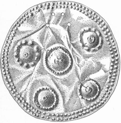 MACCURDY] ANCIENT ART OF CENTRAL AMERICA 319 a, b) consists of four large embossments (instead of five), with a single circle (instead of two) of raised points surrounding these and near the margin.