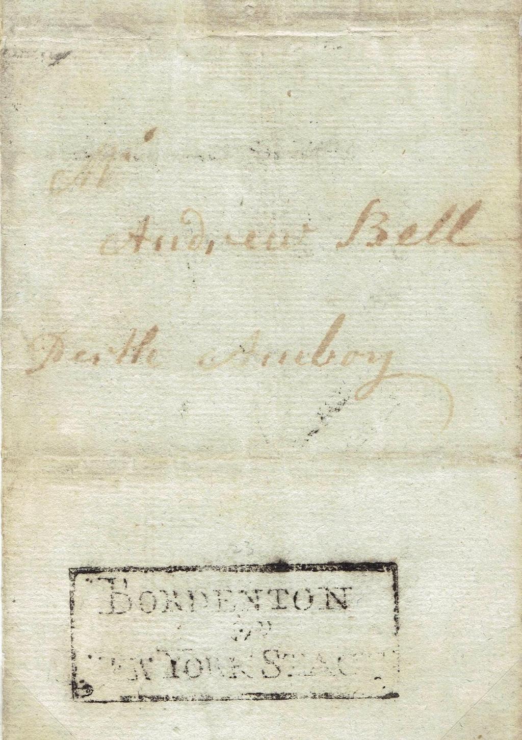 Bordenton & New York Stage 1786 This is the earliest reported use of an independent mail handstamp.
