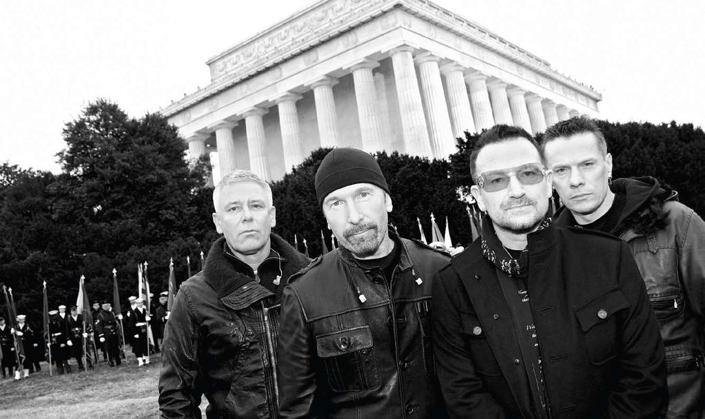 > ROCK SUPERGROUP U2 POSES FOR A PORTRAIT IN FRONT OF THE LINCOLN MEMORIAL MOMENTS BEFORE WALKING ON STAGE FOR WE ARE ONE - THE CONCERT FOR OBAMA ON 18 JANUARY 2009 IN WASHINGTON, D.C. 2009 BRIAN ACH/GETTY IMAGES In the entertainment WORLD, if it happens in NEW YORK, ACH is THERE.