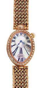 36 Lyon & Turnbull 89 HF728/1 BREGUET - A lady s rose gold and diamond set wrist watch Reine de Naples, oval mother of pearl dial, black Roman numerals, off set hands, 18ct rose gold case, diamond