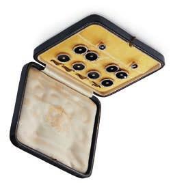 Jewellery: Part II 113 HF716/5 LE ROY ET FILS - A gentleman s cased dress suite apparently unmarked comprising; a pair of cufflinks, set four buttons and frames, pair of studs, each of octagonal