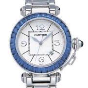 2033 2033 CARTIER A LADY'S WHITE GOLD AND SAPPHIRE-SET AUTOMATIC BRACELET WATCH WITH DATE REF. 2398, PASHA, CASE NO.