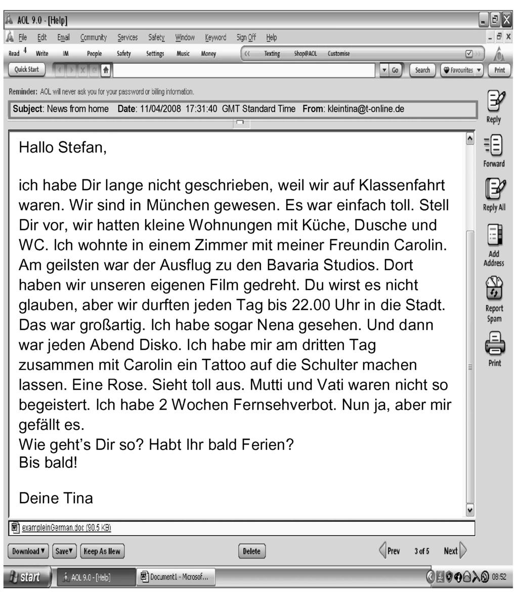 II.2 Mediation Stefan, a 16-year-old boy, is staying in England now. He is in close contact with his sister Tina by e-mail. Sometimes he tells his host family about the situation at home in Germany.