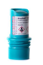 When the biopsy is placed at the bottom of the container, you screw the lid on and gently apply pressure with your thumb, allowing the formalin to flow out