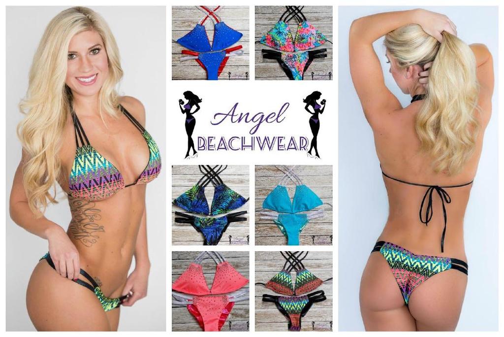 Angel Beachwear Sizing Guide Angel Beachwear is Angel Competition Bikinis line of beach suits. All suits are designed and made by Karah and Lauren.