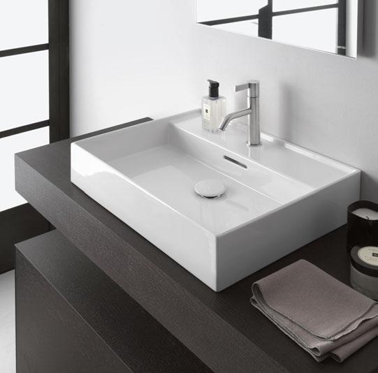 WASHBASINS WITH POLISH The ground undersurface of the countertop washbasins sits firmly on top of the furniture.