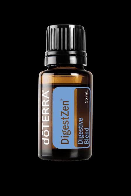 DIGESTZEN 1. DigestZen is for the gut. Dilute 1 drop of DigestZen with FCO and massage onto belly. 2. If you have an occasional stomach upset, add 1 drop of DigestZen to your glass of water and drink.