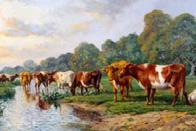 (born 1946 - ) ARR Framed oil on canvas Ayrshire landscape, cows in foreground 74cm
