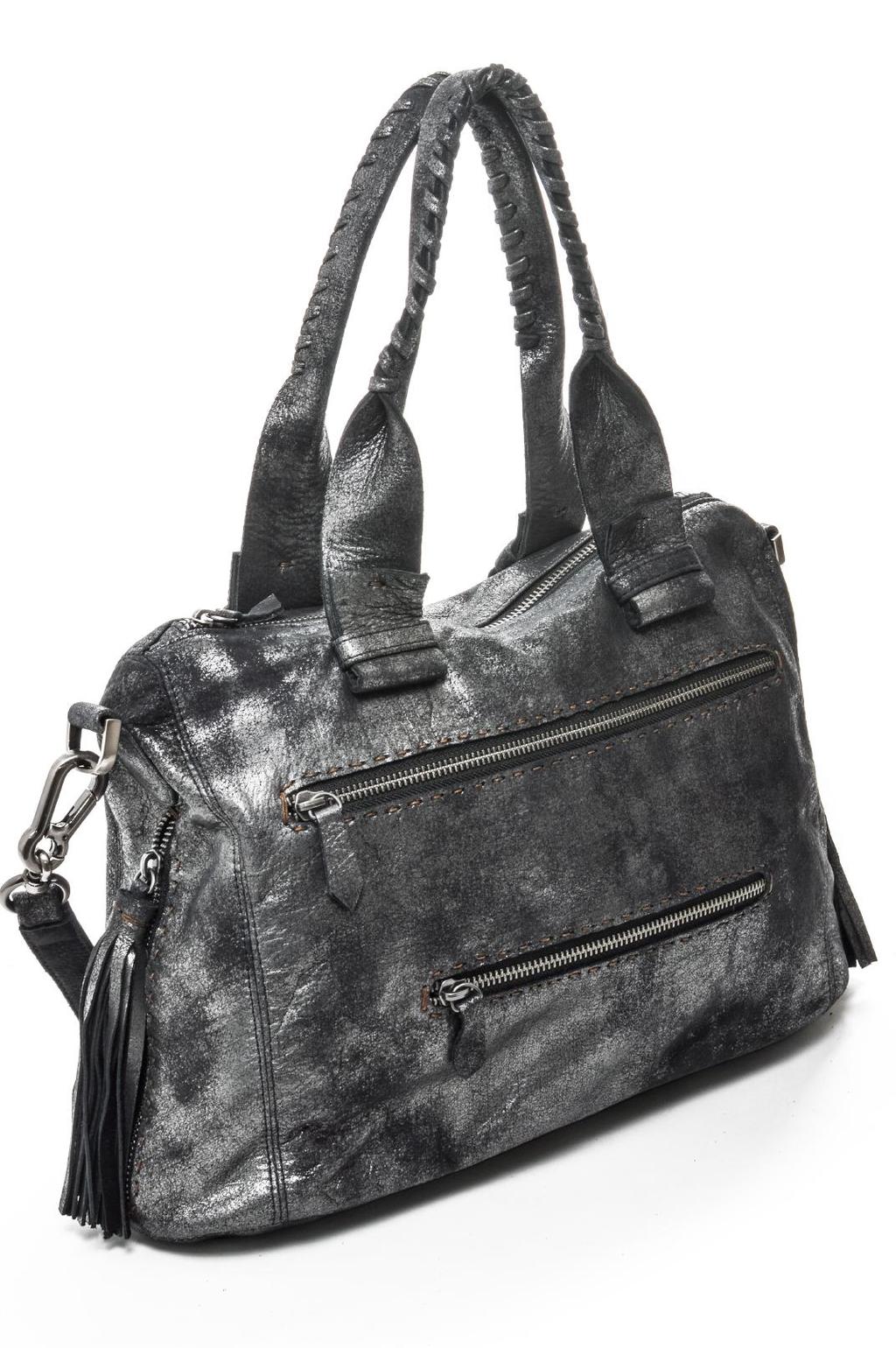 JOEL Whip-stitched Top Zip Shoulder Bag With Side Zippers