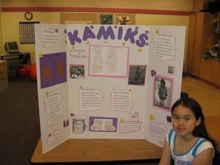 KAMIKS NAME OF STUDENT(S): GLORIA PAMEOLIK GRADE: 5 SCHOOL: LEVI ANGMAK ELEMENTARY SCHOOL, ARVIAT DESCRIBE YOUR PROJECT: MY PROJECT HAD A DESCRIPTION OF WHAT KAMIKS ARE, WHO MAKES THEM, WHO WEARS