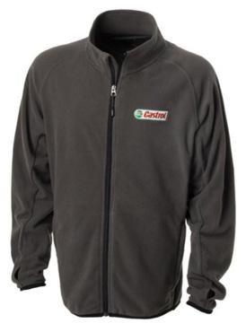 Castrol logo embroidered front left chest.